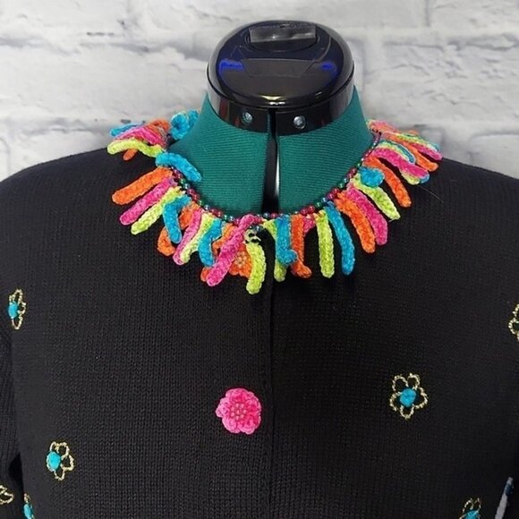 BEREK Vintage Womens Black Embroidered Scottish dog mom Lover motif sweater Sz M - Picture 2 of 8